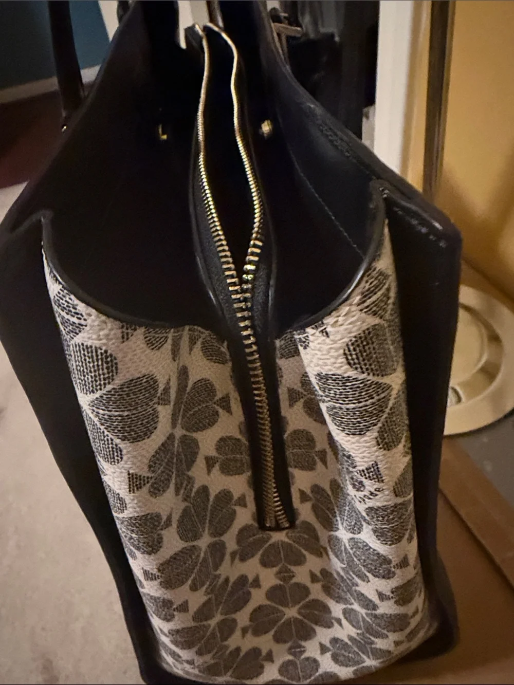 kate spade Black and Ivory Floral Jacquard Tote